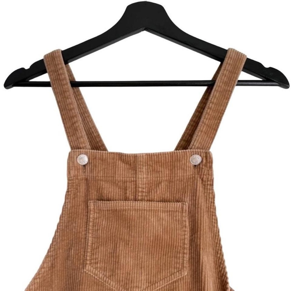 Tan Beige Corduroy Overall Mini Dress Pinafore Layering Dungarees Overalls S/M - Picture 3 of 8